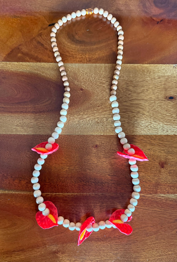 Red Anthurium w/White Pikake & Cedar