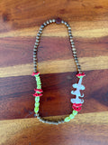 Car Lei Red & Purple w/Green Pikake & Dark Wood