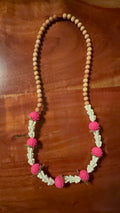 Pink Amaranth w/White Crown Flower Lei