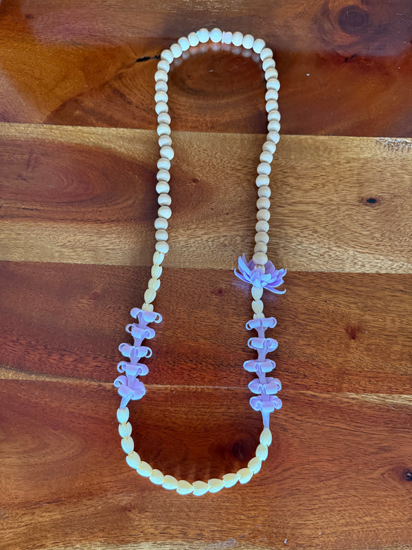 Purple Puakenikeni w/flower, Pikake, & Light Wood