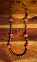 Pink Amaranth Globe Dark Wood Lei