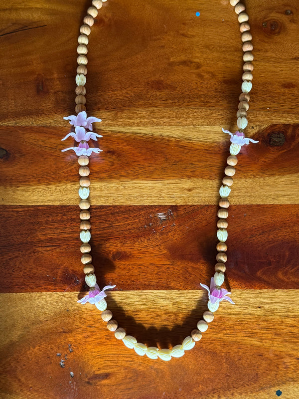 Purple Crown Flower Pikake Cedar Lei